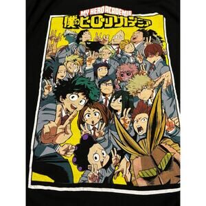 My Hero Academia anime Black T-Shirt Size LARGE Comic Retro